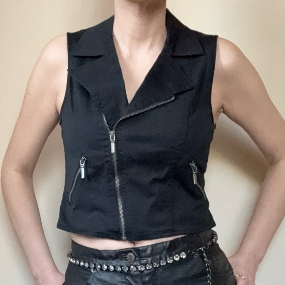 Stoosh Jackets & Blazers - Stoosh Moto Vest Sleeveless Zip Up Zipper Biker Whimsigoth Women’s Large